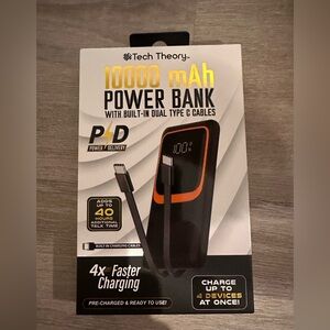 Theory 10000mAh Black Power Bank with Built-In Dual Type-C Cables